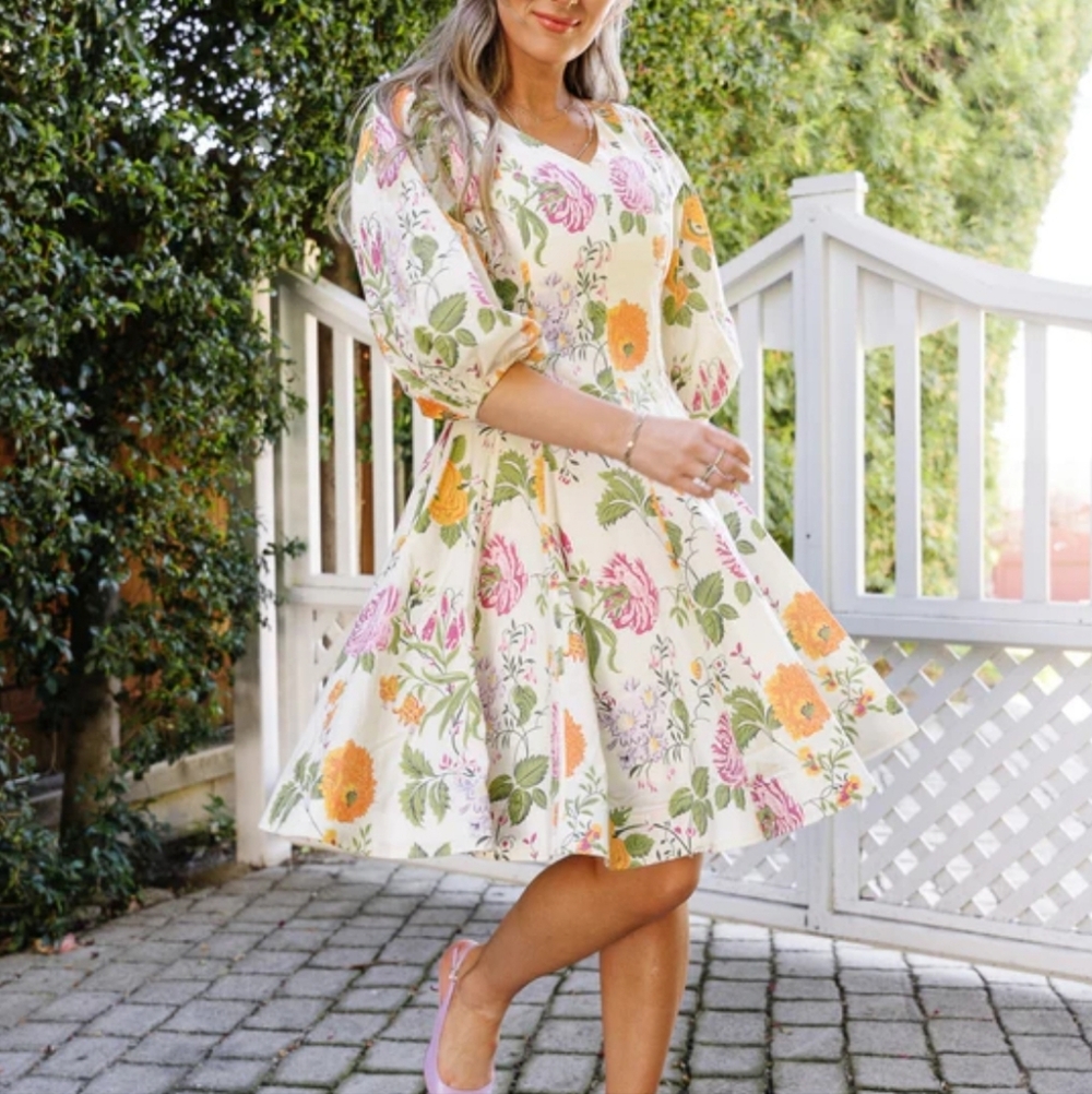 Ivy City Leah Dress Multicolor Floral 100% Cotton Small 6